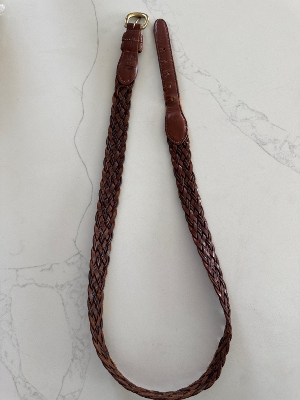 Coach Braided Brown Leather Belt with Brass-Tone Buckle - Picture 8 of 13